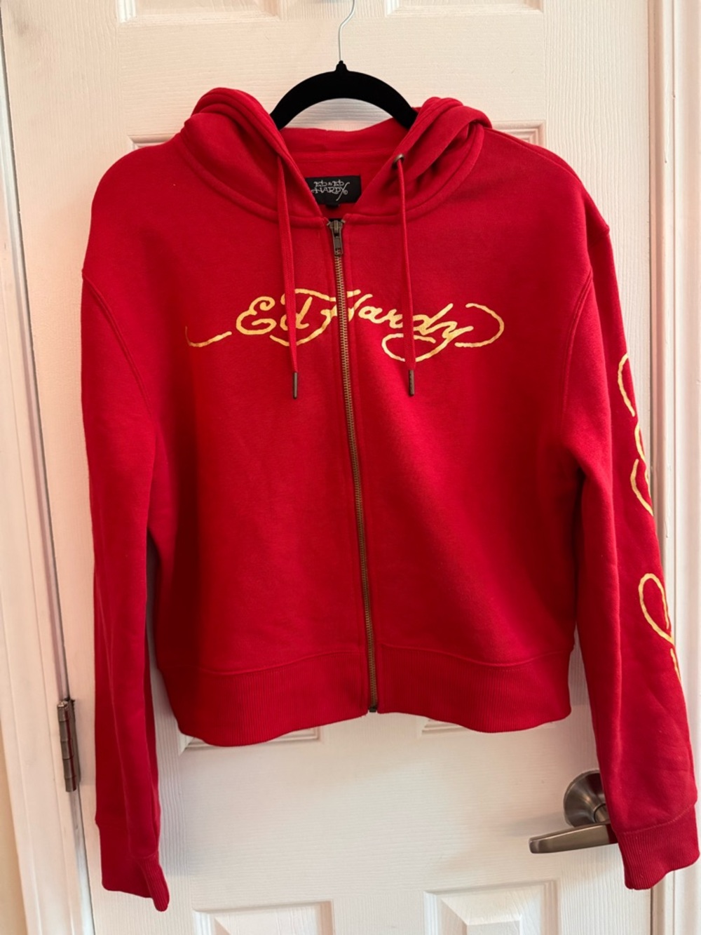 ED HARDY Dragon Cherry Zip Up Tattoo Hoodie Size Large *LIKE NEW*